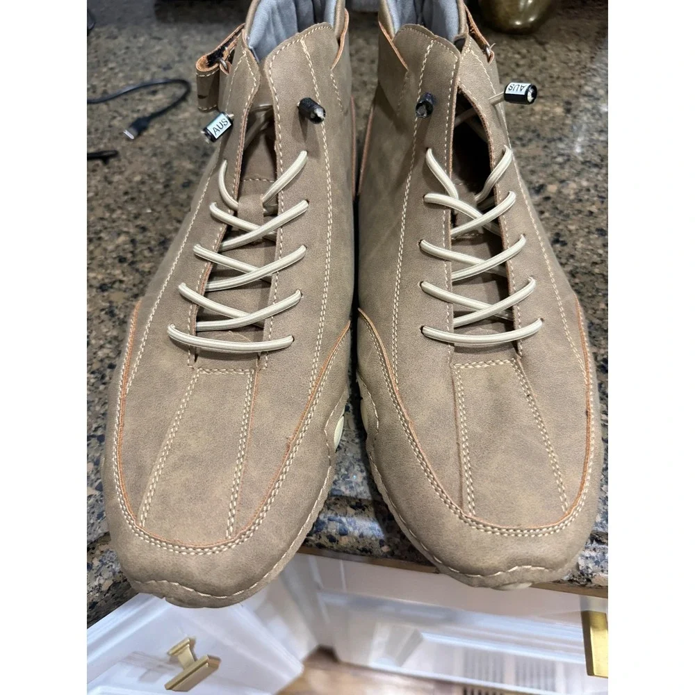 Salkin Mens Taupe‎ Leather Lace Up Ankle Boots Size 45